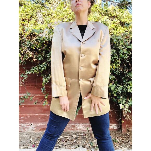Vintage Oversized Champagne Satin Blazer Jacket Size L/XL - Picture 1 of 5